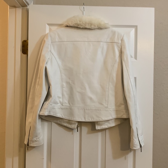 Winter White Leather Jacket with Fur Trim - Picture 2 of 10